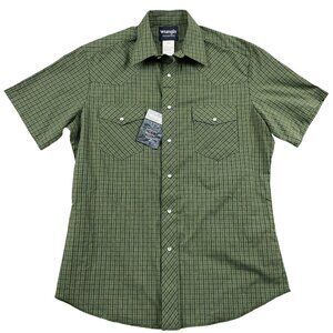 NWT Wrangler Western Shirt Mens Medium Green Pearl Snap Button